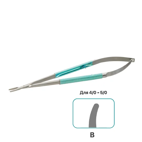 Иглодержатель 4,0/5,0 медицинский микрохирургический изогнутый, с круглыми браншами, с универсальным замком, длина 185 мм, арт: 01.06.0024