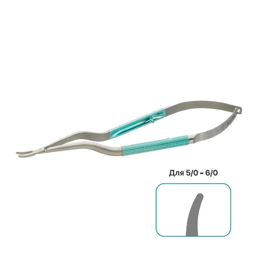 Иглодержатель 5,0/6,0 медицинский микрохирургический изогнутый, с байонетными круглыми браншами, с универсальным замком, длина 185 мм, арт: 01.11.0000