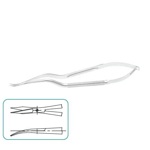 Ножницы байонетные микрохирургические, плавноизогнутые, сталь, длина лезвий 15 мм, общая длина 180 мм, арт: 02.07.0000
