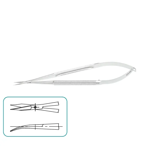 Ножницы микрохирургические, плавноизогнутые, сталь, длина лезвий 15 мм, общая длина 180 мм, арт: 02.03.0005