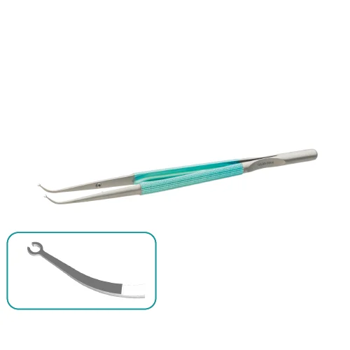 Пинцет плавноизогнутый микрохирургический для анастамоза, с платформой, с круглыми браншами, с противовесом, титан, общая длина 185 мм, арт: 03.03.0000